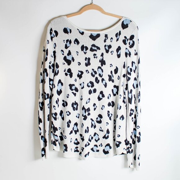 Chico's White Blue Animal Print Sweater Size 2 L - Picture 1 of 6